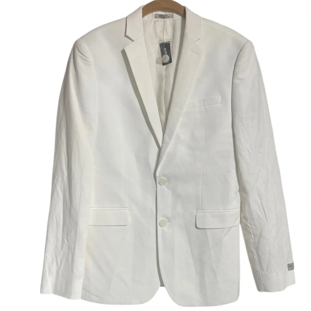 NEW ~ EXPRESS Men’s White Linen Blend Photographer Fitted Suit Jacket ~ Size 36R - Picture 2 of 10
